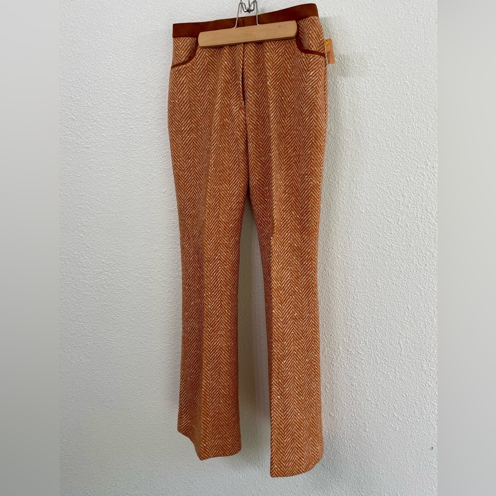 NWT Vintage Patty Woodard Wool Rust Herringbone Women's Pants Trousers Leather
